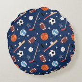 Kindersportgeräte-Muster auf blau Rundes Kissen (Rückseite)