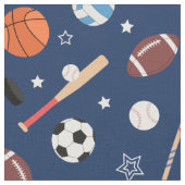 Kindersportgeräte-Muster auf blau Stoff (Nahaufnahme)