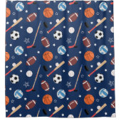 Kindersportgeräte Muster auf blauem Badezimmer Duschvorhang (Vorderseite)