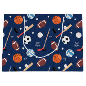 Kindersportgeräte-Muster auf Blue Birthday Große Geschenktüte (Vorderseite)