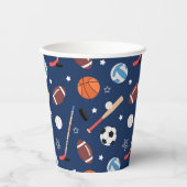 Kindersportgeräte-Muster auf Blue Birthday Pappbecher (Vorderseite)