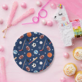 Kindersportgeräte-Muster auf Blue Birthday Pappteller (Party)