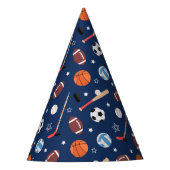 Kindersportgeräte-Muster auf Blue Birthday Partyhütchen (Vorderseite)