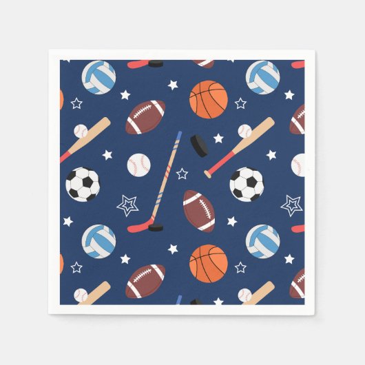 Kindersportgeräte-Muster auf Blue Birthday Serviette (Vorderseite)