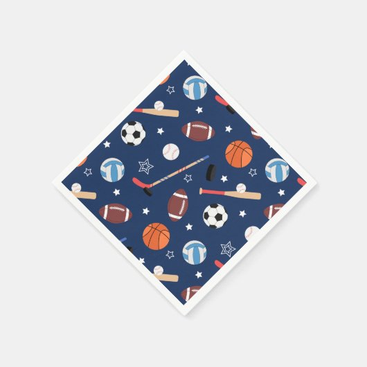 Kindersportgeräte-Muster auf Blue Birthday Serviette (Ecke)