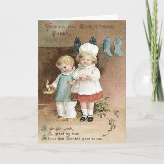 KinderStrumpf-Stechpalmen-Kerze Feiertagskarte (Vorderseite)