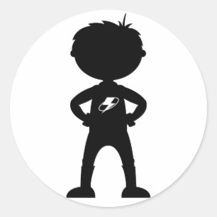 Kindersuperhero-Silhouette-Aufkleber Runder Aufkleber