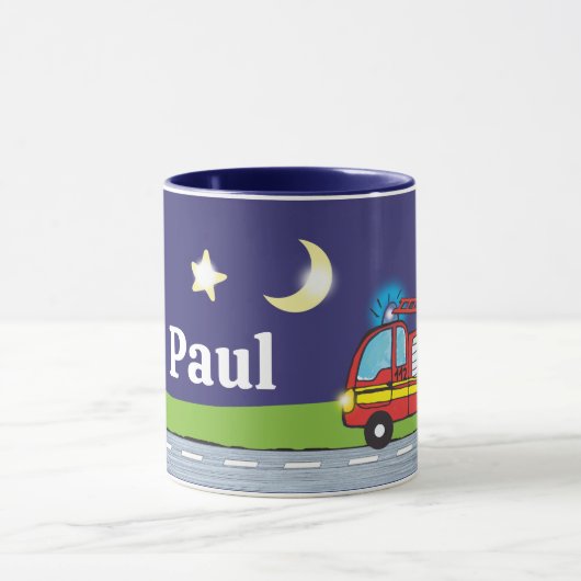 Kindertasse - Feuerwehr Nacht | personalisierbare Tasse (Zentrum)