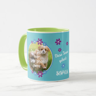 Kindertasse Türkis - Blumenumrandung - Foto Tasse