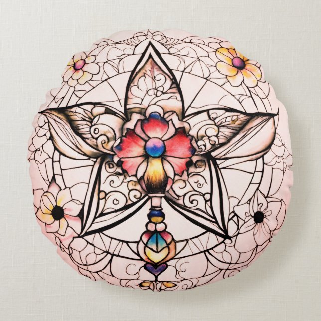 Kindertattoo Kunst mit sauberen Linien Rundes Kissen (Vorderseite)