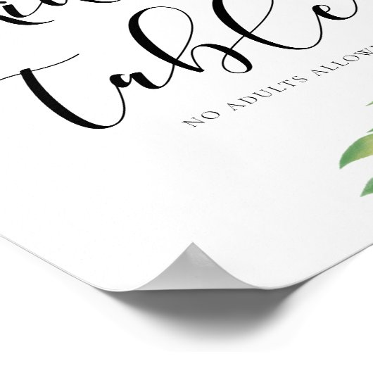 Kindertisch Aquarellgrün Blätter Hochzeitszeichen Poster (Ecke)