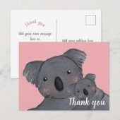 Kindertochter danke koala pink postkarte (Vorne/Hinten)