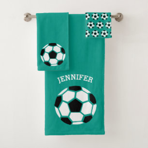Kinderträgt personalisierter Fußball-Ball Grün zur Badhandtuch Set