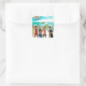 Kinderübung am Strand Quadratischer Aufkleber (Tasche)