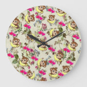 Kinderuhr, Affenbananen rosa Herzen Große Wanduhr (Vorderseite)