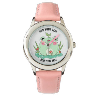 Kinderuhr aus Edelstahl mit rotem Lederarmband Armbanduhr