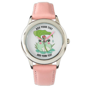 Kinderuhr aus Edelstahl mit rotem Lederarmband Armbanduhr