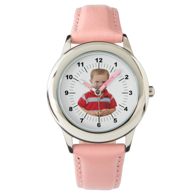 Kinderuhr - Personalisiert - rosa nummeriert Armbanduhr (Vorderseite)