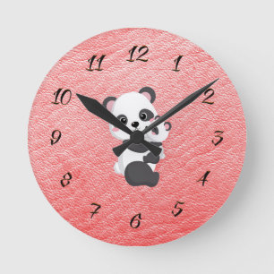 Kinderuhr Zimmer mit Momma & Baby Panda Runde Wanduhr