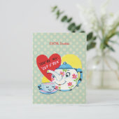 KinderValentinstag-niedliches Tee-SetRetro Feiertagspostkarte (Stehend Vorderseite)