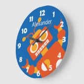 Kinderverrückter orange Roboter-personalisiertes Große Wanduhr (Winkel)