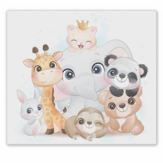 KINDERVINYL STICKER:NIEDLICHE TIERE AUFKLEBER (Vorderseite)