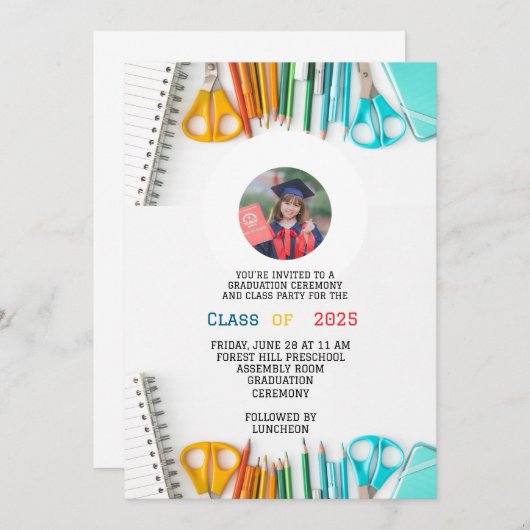 Kindervorschule für moderne Abschlüsse Einladung (Vorne/Hinten)