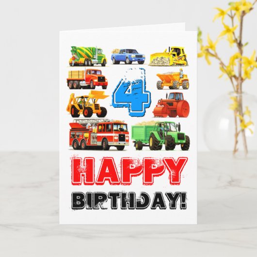 Kinderwagen 4. Geburtstag Karte (Gelbe Blume)