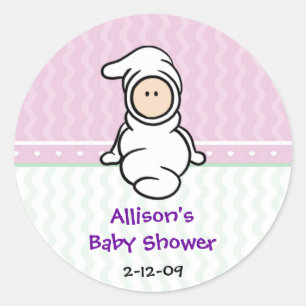 Kinderwagen Baby in White Shower Gefälligkeitsaufk Runder Aufkleber