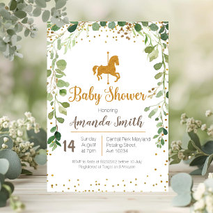Kinderwagen-Baby-Party-Einladung Greenery Einladung
