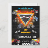 Kinderwagen cooler Monsterwagen 1. Geburtstag Einladung (Vorderseite)