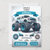 Kinderwagen cooler Monsterwagen 1. Geburtstag Einladung (Vorderseite)