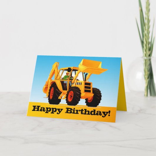 Kinderwagen - Custom Yellow Digger Happy Birthday Karte (Vorderseite)