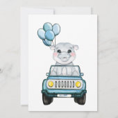 Kinderwagen durch Babydusche Hippopotamus im Auto Einladung (Rückseite)