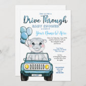 Kinderwagen durch Babydusche Hippopotamus im Auto Einladung (Vorne/Hinten)