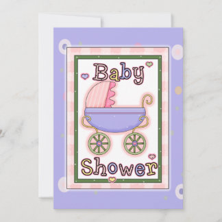 Kinderwagen-Dusche des rosa lädt lila Mädchens ein Einladung