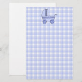 Kinderwagen. Hellblau auf Karo-Muster Briefpapier (Vorne/Hinten)