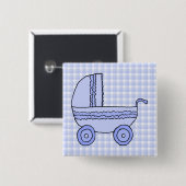 Kinderwagen. Hellblau auf Karo-Muster Button (Vorne & Hinten)