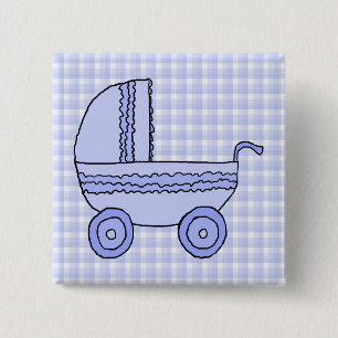 Kinderwagen. Hellblau auf Karo-Muster Button