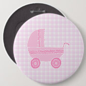 Kinderwagen. Hellrosa auf rosa Gingham Button (Vorne & Hinten)