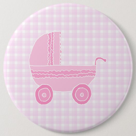 Kinderwagen. Hellrosa auf rosa Gingham Button (Vorderseite)