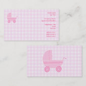 Kinderwagen. Hellrosa auf rosa Gingham Visitenkarte (Vorne/Hinten)