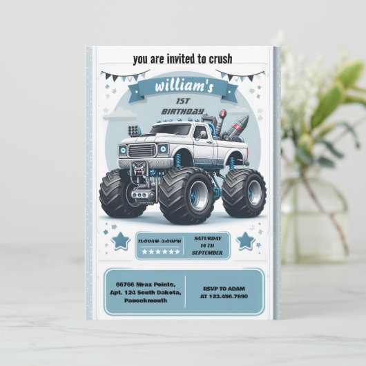 Kinderwagen Rev Kinderwagen cool Monster LKW 1. Ge Einladung (Stehend Vorderseite)