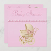 Kinderwagen, Schuhe, Schnuller, perlt Baby-Dusche Einladung (Vorne/Hinten)