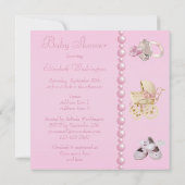 Kinderwagen, Schuhe, Schnuller, perlt Baby-Dusche Einladung (Rückseite)