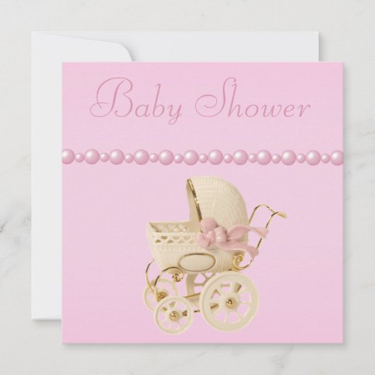 Kinderwagen, Schuhe, Schnuller, perlt Baby-Dusche Einladung (Vorderseite)