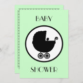 Kinderwagen Silhouette Kinderdusche Einladung (Vorne/Hinten)