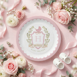 Kinderwagen-Wappen-Monogramm Rosa Babyparty Pappteller