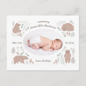 Kinderwald Bär Geburtsankündigung Postkarte (Vorderseite)