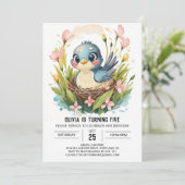 Kinderwald Bird Geburtstag Einladung (Stehend Vorderseite)